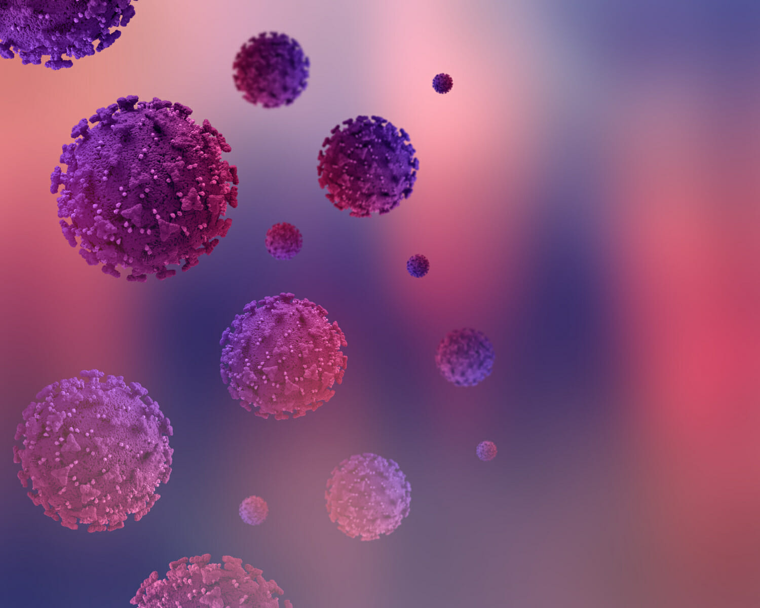 coronavirus-cells-floating-blurred-background